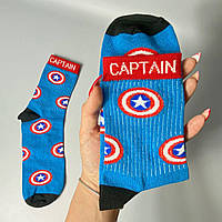 Высокие демисезонные женские носки с принтом Captain America 1 пара 36-41 качественные, хлопковые и стильные