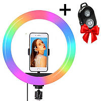 Кольцевая лампа RGB MJ 300 Soft Ring Light 30 см + Подарок Пульт для селфи Bluetooth / Светодиодная лампа