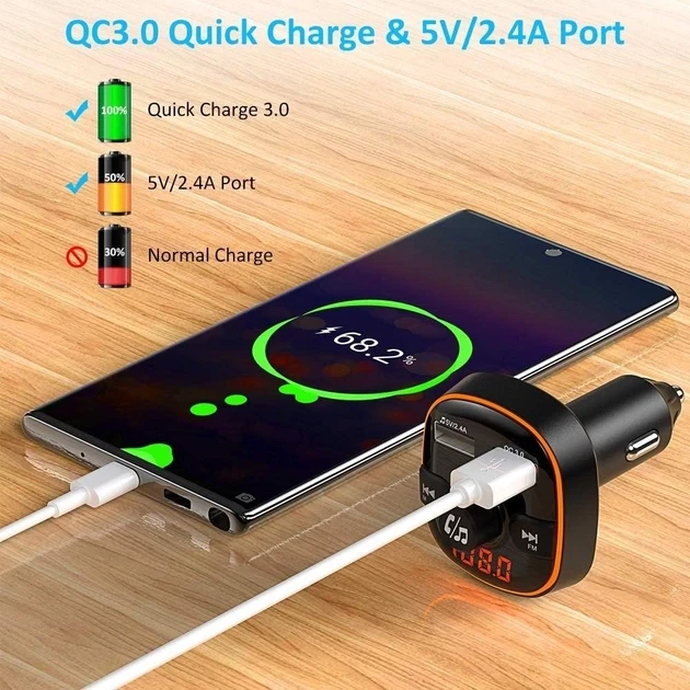 FM BT Hands Free Car Charger BC52 Bluetooth 4.2 QC 3.0