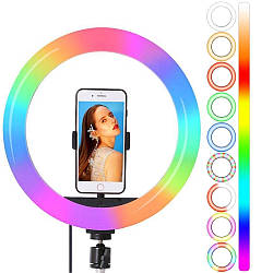 Кільцева RGB лампа 30 см MJ-300, з утримувачем телефону / Світлодіодна LED лампа кільце для фото