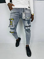 Молодежные демисезонные джинсы-slim "рваные" светло-серые - 29
