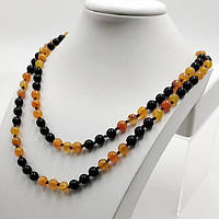 Буси жовтогарячий із чорним агатом 8 мм 118 см