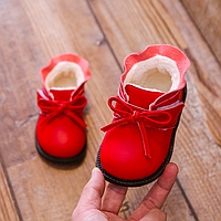 Модные теплые детские ботинки красные для малышей