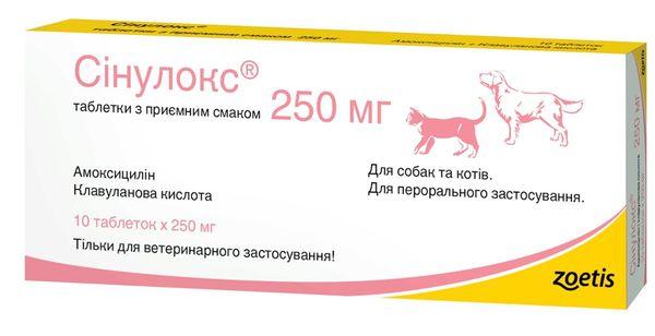 Противоинфекционные таблетки Синулокс 250 мг Synulox для кошек собак ...