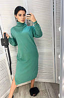 Женское теплое кашемировое платье с модным поясом №307 Бирюзовый