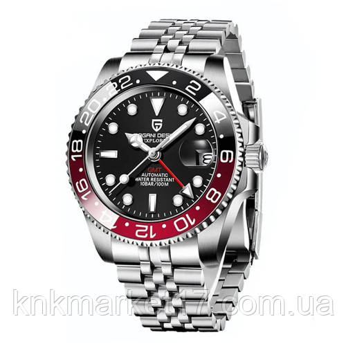 Механічний з автопідзаводом водонепроникний (100м) годинник Pagani Design PD-1662 Black-Red, фото 1