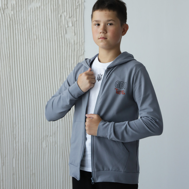 Кофта дитяча для підлітка на блискавці GBI teens Сірий на зріст 140 (13757)
