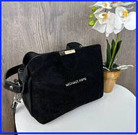 Женская мини сумочка на плечо натуральная замша + эко черная кожа качественная сумка для девушек