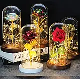 Троянда в колбі з підсвічуванням Forever Rose, Світлодіодні миготливі квіти в склі, Стабілізована троянда, фото 4
