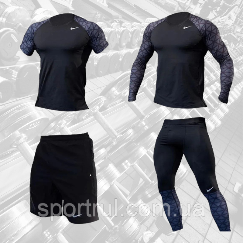 Компресійний одяг комплект 4 в 1 Nike для тренувань Чорний (Black)