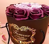 Подарунковий ФІОЛЕТОВИЙ набір мила з троянд у капелюшній коробці, Мильні квіти, фото 2