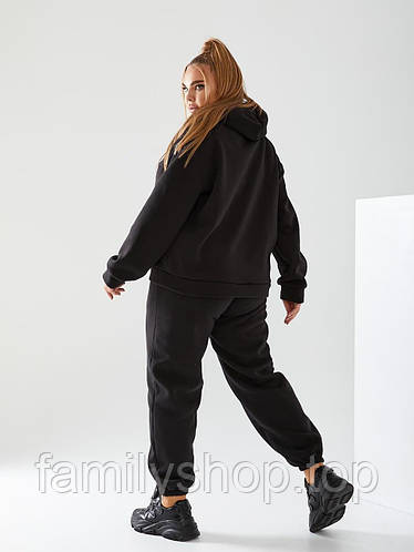 Теплый спортивный костюм женский больших размеров на флисе, черный ...