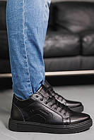 Мужские зимние черные кроссовки на шнурках и молнии. Утепленные черные мужские кожаные кроссовки на меху