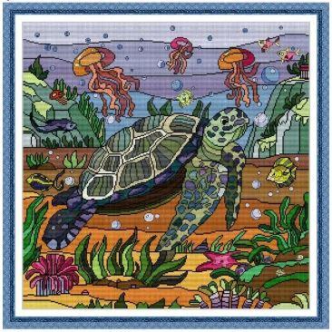 Набір для вишивання за нанесеною на канву схемою "Sea Turtle". AIDA 14CT printed 55*55 см