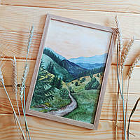 Картина «Наші гори» в рамці формату А4: акварельний пейзаж Карпат