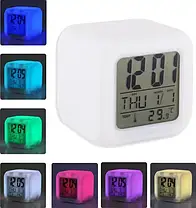 Годинник нічник Хамелеон | Цифрові світлодіодні годинник Куб | Годинник з будильником і термометром, фото 3