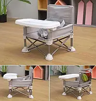 Складаний тканинний стіл для годування baby seat СІРИЙ | Стільчик для годування | Дитячий столик для їжі, фото 2