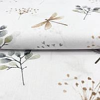 Польська бязь "Стрикози бежеві, зелені з гілками", фото 3