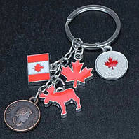 Сувенир брелок канадский флаг Канада Canada металл 5 подвески кленовый лист монетка лось