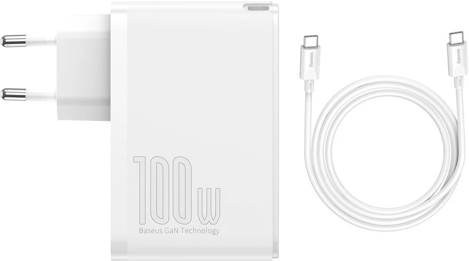 Мережевий зарядний пристрій Baseus GaN2 Pro 2C+2U 100 W with Type-C to Type-C 1m white (CCGAN2P-L02), фото 1