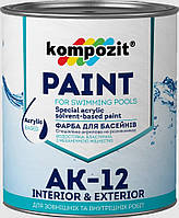 Краска для бассейнов, для покраски бетонных, цементных, керамических и других поверхностей АК-12 Голубая 2.8