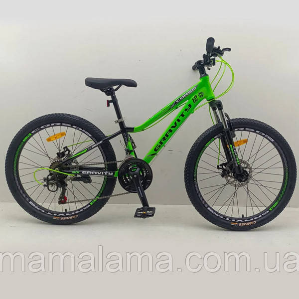 Велосипед спортивний дитячий на зріст 130-150 см, 24 дюйми, Салатовий, 21 швидкість, рама 12 дюймів, GR-24275