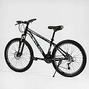 Велосипед Спортивний, колеса 26 дюймів, на зріст 155-175 см, Чорний з сірим, рама 15 дюймів, 21 швидкість, WL-26739