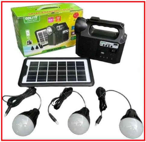 Портативное зарядное устройство с солнечной панелью и лампочками GDLITE GD 8017 MK II фонарь для дома - фото 1 - id-p1968474203