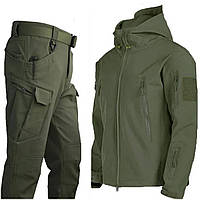 Тактический костюм Soft Shell хаки Комплект куртка штаны софтшел олива на флисе