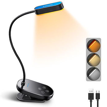 Лампа Glocusent портативна акумуляторна гнучка з прищіпкою для читання Mini clip Black