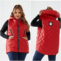 Женская стеганная жилетка большого размера на молнии р- 48-58 красная