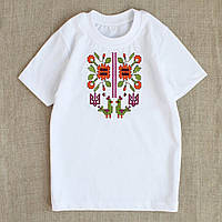 Вишита дитяча футболка з етно орнаментом Чорнобривці дівчинці