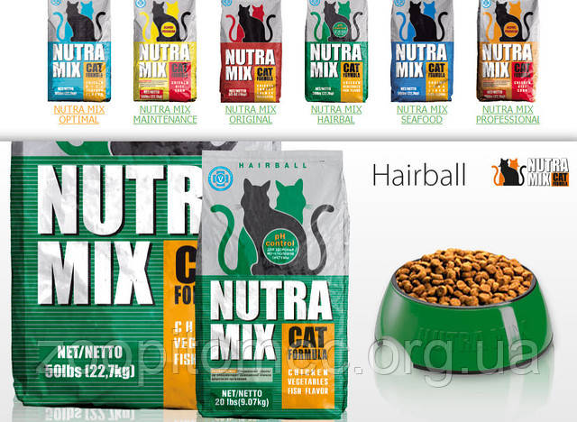 Корм для кішок Nutra Mix Cat (Нутра Мікс Кет) Hairball Херболл Ph контроль, виведення шерсті на вагу 1 кг Акція