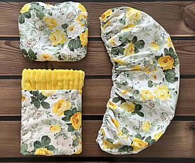 Комплект в дитячу коляску 3 в 1 непромокаючий наматрацник 40×80 см, ортопедична подушка, плед BST Жовтий з зеленим