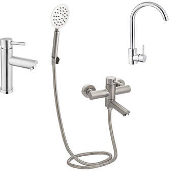 Крани Kroner, набір KRP-ESG060 для ванни з ручною лійкою, ESG010 для умивальника та ESG035 для мийки