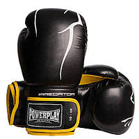 Боксерские перчатки PowerPlay 3018 Jaguar Черно-Желтые 16 унций тренировочные перчатки для единоборств бокса