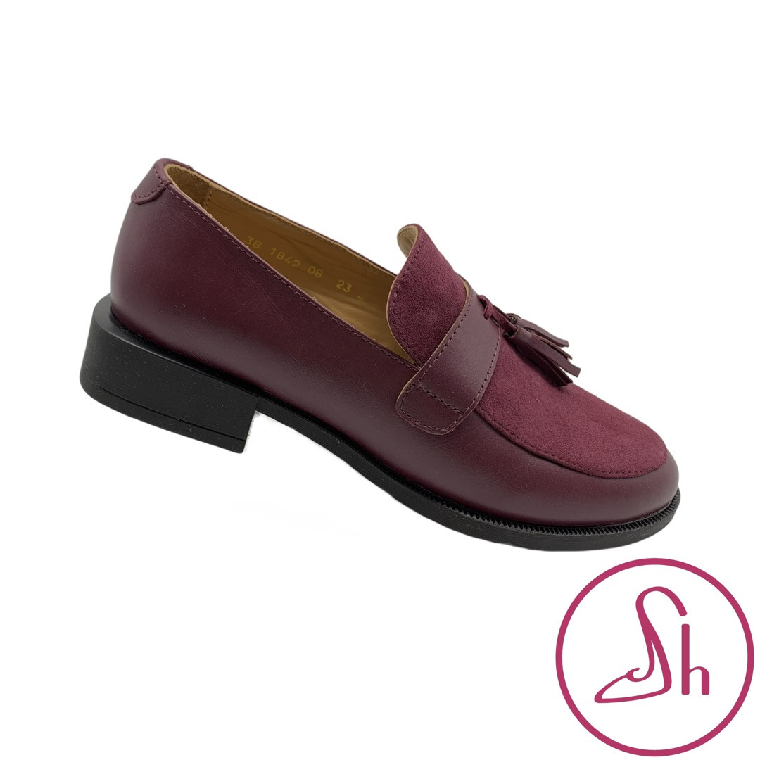 Лофери жіночі шкіряні бордового кольору “Style Shoes”