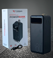 Повербанк с фонариком, Led дисплеем и кабелями Torima TRM - 007 60000 mAh Мощный Power Bank