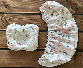 Комплект в дитячу коляску непромокаючий наматрацник розмір 40×80 см та ортопедична подушка BST Білий з рожевим