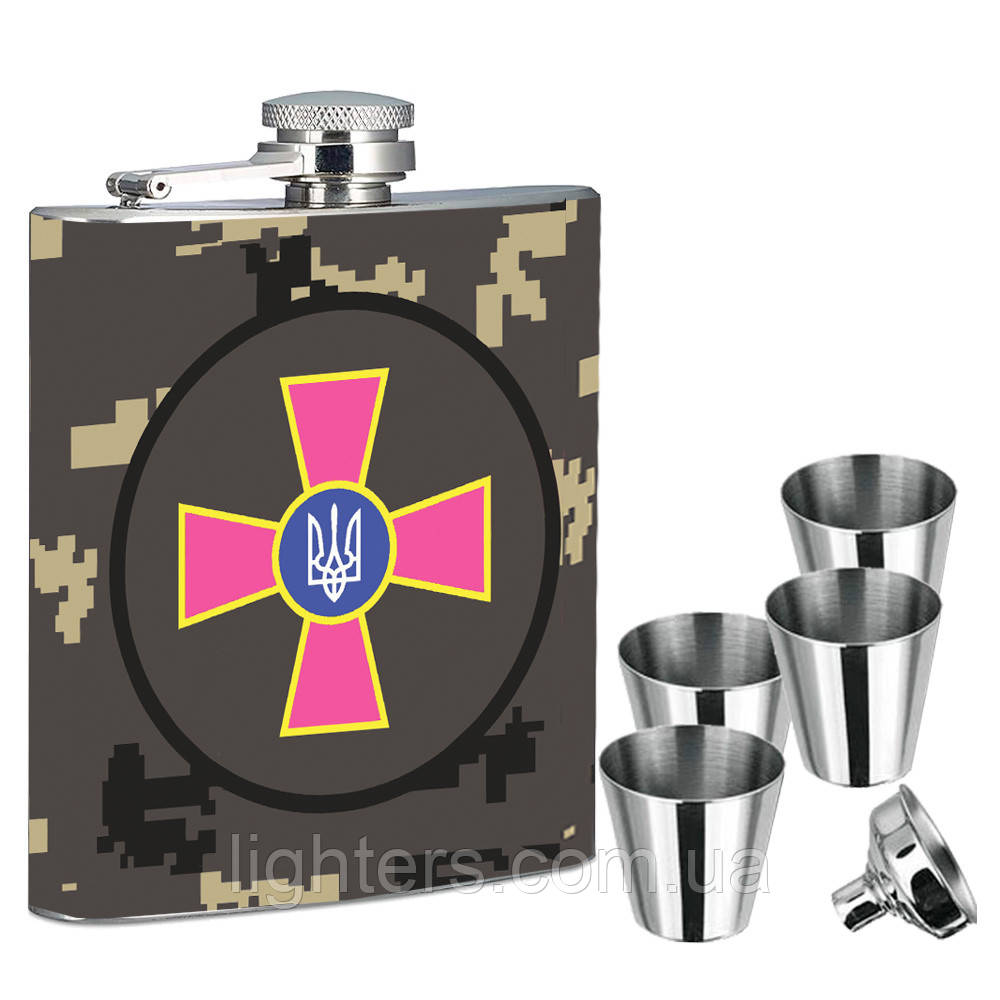 Фляга Флаг ЗСУ + чотири стаканчики + лійка 7 oz у подарунковому наборі LB-015U6