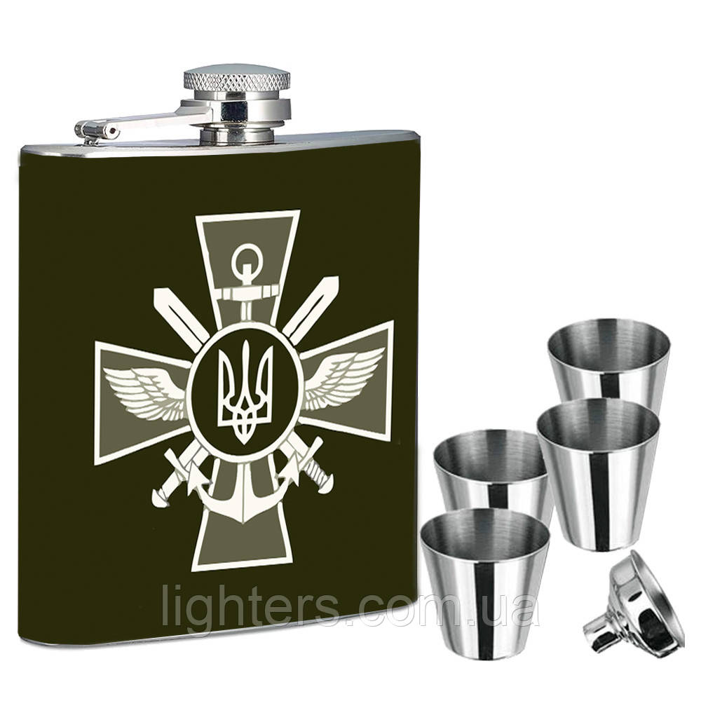 Фляга Україна + чотири стаканчики + лійка 7 oz у подарунковому наборі LB-015U4