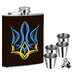 Фляга прапор України + чотири стаканчики + лійка 7 oz у подарунковому наборі LB-015U1