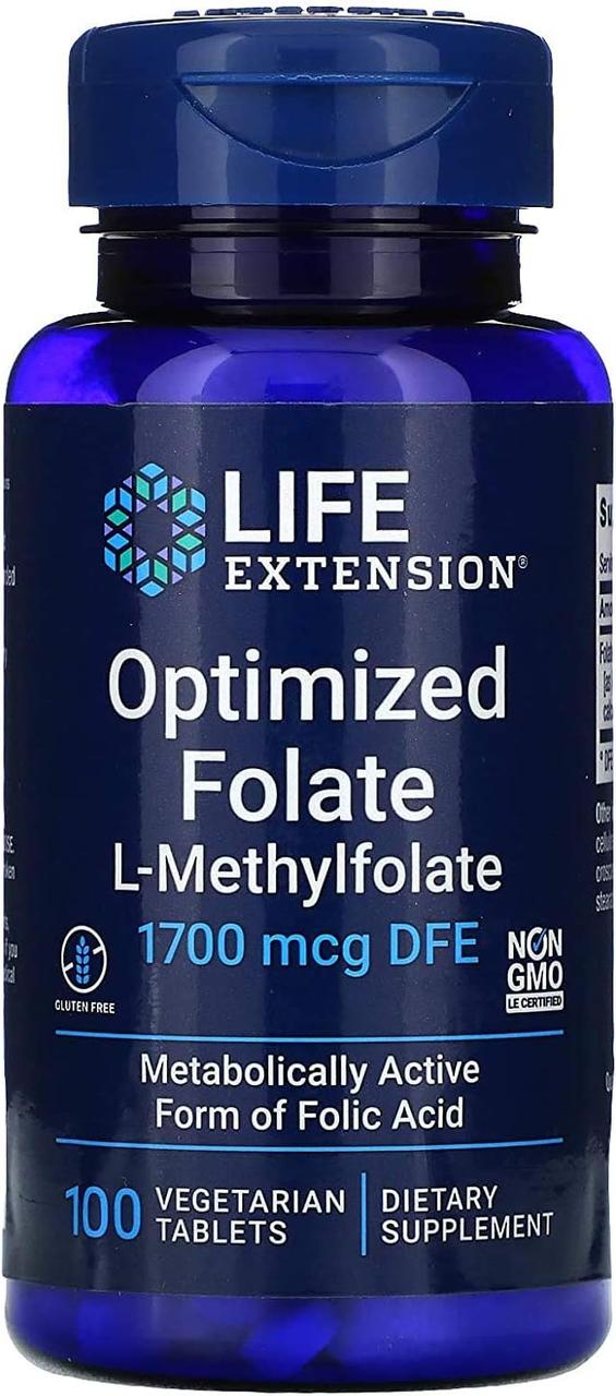 Life Extension Optimized Folate / Метилфолат 5-MTHF Вітамін Б9 1,7 мг 100 таблеток