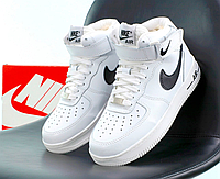Зимние женские мужские кроссовки с мехом Nike Air Force 1 high White Winter обувь Найк Аир Форс белые высокие 45