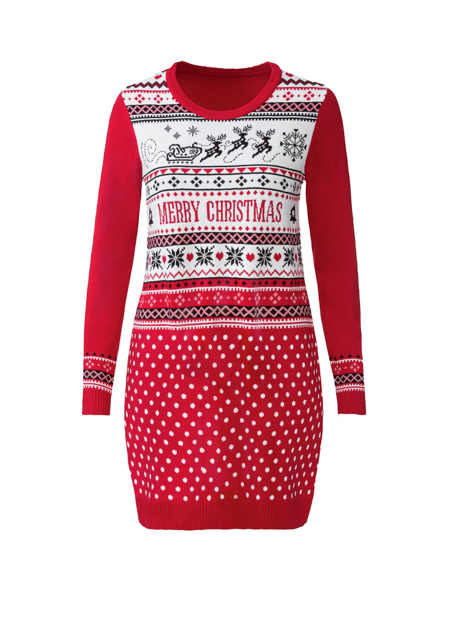 Светр-туніка дівчатам M (Eu 40/42) новорічна червона, фото 1