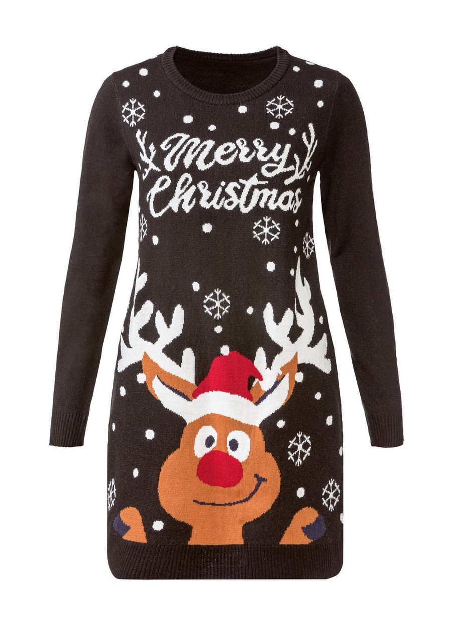 Светр-туніка жіноча S новорічна чорна