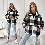 Затишна тепла жіноча кофта-хустка на змійці в карту хутро Тедді, фото 2