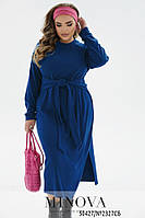 Синее платье-миди с длинными рукавами, больших размеров 46-48,50-52,54-56,58-60,62-64,66-68