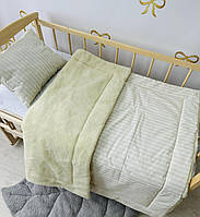 Теплый комплект в детскую кроватку с овчиной для новорожденных 2 предмета (одеяло, подушка) BST Светло-бежевый