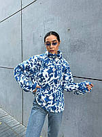 Модный батник свитер женский на меху теплый и мягкий синий Тедди S, M, L, XL